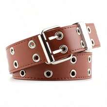 1pc Hollow Punk Casual Leather Belt, Fashion Star Eyelet Decor Double-Prong Waist Belt For Women - Multicolor - View 15