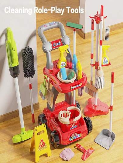 Juguetes de juego de roles para niños, herramientas de limpieza simuladas, juego de herramientas de limpieza del hogar que incluye escoba, pala de basura, juguetes de limpieza de casa de juego, juguetes educativos, kit de limpieza del hogar, juguetes de juego de roles
