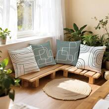 MEMNUN 4pcs Grey-Green Simple Line Abstract Geometric Print Decorative Throw Pillow Covers [No Pillow Insert], 17.7*17.7in(45*45cm)/19.69*19.69in(50*50cm)/15.75*15.75in(40*40cm), [Single-Sided Print] Made Of Polyester, Modern Minimalist Cushion Covers For Sofa, Bed, Living Room, Bedroom, Car, Office, Hotel Decor, Suitable For All Seasons, Perfect Gift For Family And Friends - Multicolor - View 9