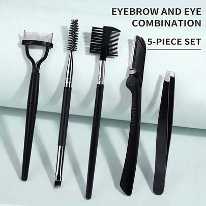 MONKIDS 5/7pcs Eyebrow Grooming Kit, Includes Eyebrow Scissors, Eyebrow Razor, Tweezers, Eyebrow Brush, Steel Comb, For Eyebrow, Eyelash & Facial Hair Trimming, Precise Grooming Tools For Perfect Brows, Stainless Steel Eye Tools, Suitable For Home & Professional Use