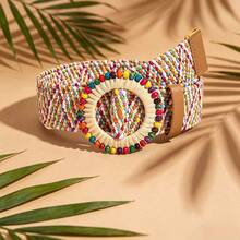 1pc Boho Woven Waist Belts, Multicolor Raffia Belts With Decorative Buckles For Women, Summer Beach & Casual Dresses - Color - View 8