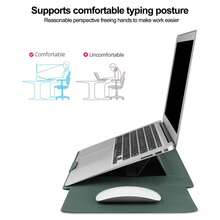 Premium PU Leather Laptop Sleeve, Optional Built-In Stand/No Stand And Detachable Mouse Pad, Fits 13-16 Inch Tablets, Chromebooks And Laptops, Shockproof Waterproof Scratch-Resistant Laptop Storage Bag, Minimalist Travel Accessory, Black/Grey/Pink Optional - Black - View 5