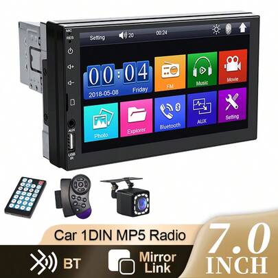 7 Inch Car Radio 1 Din MP5 Multimedia Player Touch Screen FM ISO Power Aux Input Bluetooth USB Mirror Link Universal Autoradio
