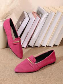 Damen Spitzschuh Metall Dekor Loafers, elegante Veloursleder bequeme Slip-On Schuhe für Büro & Alltag - Heißes Pink - Übersicht 3