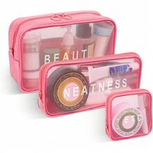 Bolsa de Tocador, 3PCS Bolsa Transparente Viaje Transpirable y Ligero, Bolsa de Maquillaje Portátiles de Gran Capacidad, Bolsa de Tocador de Viaje Multifuncionales con Cremallera Mujeres y Hombres - Rosa - Ver 11