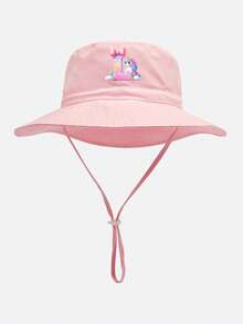 1pc Kids Heart Letter Pattern Sun Hat, Baby Casual Style With Adjustable Rope Bucket Hat, Suitable For Daily Outings And Beach - Baby Pink - View 50