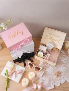 1 pieza Caja de regalo con cinta personalizable con nombre, Caja de regalo plegable, Caja de regalo magnética, Caja de regalo para boda, Caja de regalo personalizable con nombre de dama de honor, Caja de regalo personalizable con tapa y cinta, Regalo de boda personalizado que incluye caja de regalo para dama de honor, Adecuado para bodas, cumpleaños, San Valentín, regalos para la novia y otras ocasiones - Multicolor - Ver 2