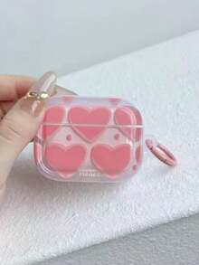 1个可爱粉色爱心波点图案透明保护耳机套，带粉色指环，适用于 1 2 3 4 Pro Pro2 Pro3 - 西瓜粉 - 查看 6