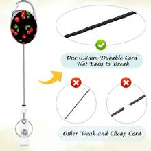 1pc Cute Pink Cherry ID Badge Clip, Single-Sided Oval Nurse Badge Reel Retractable, Sweet Versatile Badge Holder, Durable Name Tag Clip Keychain For Nurses, Men, Women, Staff, Medical, Teachers, Social Workers, Medical Assistants, Nurse's Day, Teacher's Day Gift - Sweet Style - View 4