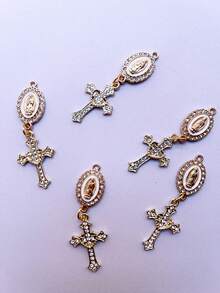 10/20pcs Cross DIY Zinc Alloy Drip Oil Jewelry Accessories, Virgin Mary Rhinestone Double Pendant, Bracelet, Keychain, Decoration - Multicolor - View 9