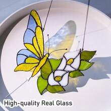 Refreshing Calla Lily & Butterfly Acrylic Hanging Decor, Faux Stained Glass Suncatcher, Bedroom Window Light Decoration Gift - Multicolor - View 3