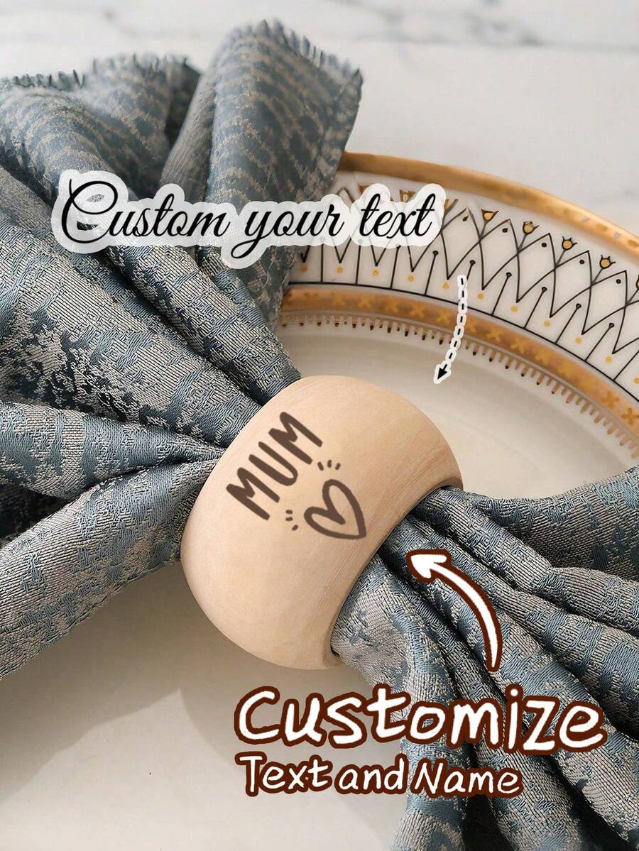 4pcs Customized Personalized Wooden Napkin Rings, Engravable Wooden Rustic Vintage Style Napkin Ring Holders, Round Napkin Rings Wholesale, Suitable For Christmas, Thanksgiving, Wedding, Party Decoration, Elegant Christmas Party Decor, Wooden Material, Suitable For Birthday, Holiday And Special Occasions, Christmas Napkin Rings - Multicolor - View 1