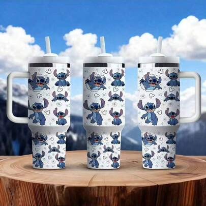  1 chiếc cốc giữ nhiệt bằng thép không gỉ 40 oz (khoảng 1,8 lít) họa tiết trái tim Stitch của Disney, có tay cầm, kèm ống hút, thiết kế tròn, chỉ rửa bằng tay, món quà hoàn hảo cho bạn bè và gia đình mùa Giáng sinh này, quà tặng cho mẹ, quà tặng cho phụ nữ.