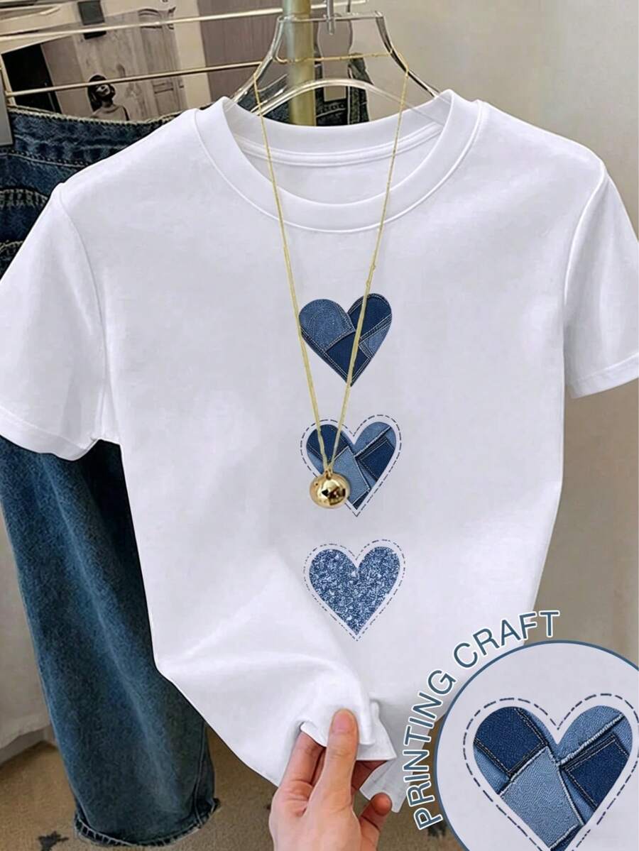 Women's Casual Shirt Print T-Shirt, Short Sleeve And Round Neck, Local Spring/Summer Urban Fashion. - Putih - View 1