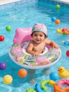 Flotador de piscina inflable con asa y estampado de flamenco, juguete de agua de playa de verano de PVC grueso - Multicolor - Ver 3