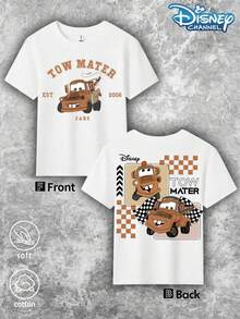 Disney's *Cars* Tow Mater-Themed Summer T-Shirt-An Ideal Gift For Children, Suitable For Both Boys And Girls To Wear To Holiday Parties, Family Meals, Outdoor Activities, Travel, Or Visits To Disney Parks. - trắng - Xem 2