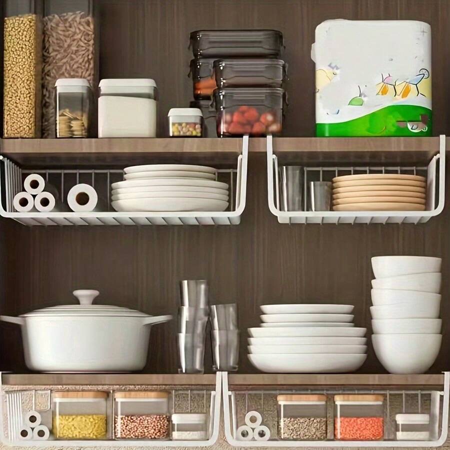 Adjustable Kitchen Cabinet Hanging Basket Organizer, Under Cabinet Shelf Rack, Sliding Storage Holder
