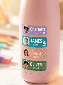 30/60/120 piezas Etiquetas personalizables con foto y nombre, Pegatinas escolares personalizadas para niños, Etiquetas personalizadas de nombre y clase, Regreso a la escuela - Modelo 3 - Ver 5
