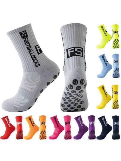 1 đôi/4 đôi tất thể thao unisex, cao đến bắp chân, thiết kế chấm bi chống trượt, tất bóng đá, kiểu dáng thể thao thời trang, màu trơn, chữ tối giản, đa năng cho bóng đá, yoga/pilates, đạp xe, các hoạt động thể dục trong nhà/ngoài trời và mặc thường ngày.