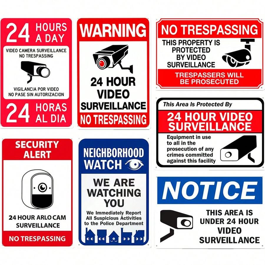 1 Peça, Placa de Metal de Sinalização de Vigilância de Vídeo 24 Horas (8"x12"/20cm*30cm), Placa de Lata Vintage Aviso e Proibido Entrada Clube Retro Bar Homem Caverna Placas Pôsteres de Arte Adesivos de Parede Decoração Automotiva e Doméstica