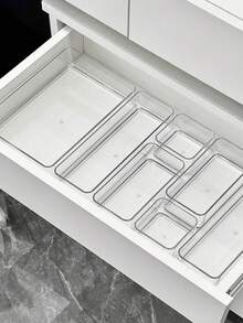 1pc/4pcs/5pcs/6pcs Multi-Functional Desktop Drawer Storage Box, Built-In Dividers, Convenient For Students To Organize Stationery And Daily Supplies In Dorm; Transparent Stackable Storage Box, Available In Multiple Sizes; Ideal Desktop Organizer Box For Study Space; Suitable For Autumn Seasonal & Holiday Decor; Room And Home Decor; Enhance Bedroom Aesthetics; Celebrate Autumn Holidays; Upgrade Your Study Environment With A Fashionable And Practical Storage Solution. - Clear - View 12