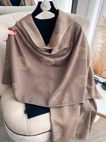 1pc Elegant Camellia Flower Jacquard Gold Thread Scarf, Women's Versatile Air-Conditioned Room Shawl, Spring/Autumn Outerwear Sunscreen Decorative Scarf, Suitable For Daily Matching And Outdoor Use - Multicolor - View 4
