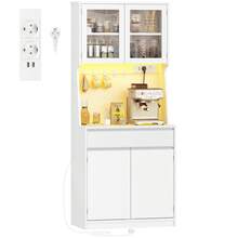 HaluPeit Aparador Cocina, Armario de Cocina, Armario de Almacenamiento, Encimera y 4 Armarios de Almacenaje, con Regleta de Enchufes y Tira de Luz LED, Estantes Regulables, 40x75x180cm, Blanco - Blanco - Ver 10