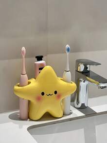 4-In-1 Cute Star Plastic Toothbrush Toothpaste Holder | Durable Plastic Material, Multi-Functional Design, Suitable For Bathroom, Office And Travel Use; Ideal Bathroom Decor And Home Decor - Multicolor - View 5