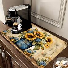 1pc Vintage Sunflower Pattern Absorbent Dish Drying Mat, Home Decor, Espresso Machine Countertop Absorbent Mat, Sink Drain Mat, Soft Faucet Absorbent Mat, Sink Cup Mat, Kitchen & Bathroom Accessories - Multicolor - View 10