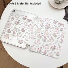 Cute Rabbit Painted Acrylic Crystal Tablet Protective Case With Stand, Compatible With Samsung/Apple/Honor/ And Other Popular Models, Foldable Anti-Bend, Silicone Reinforced Corners, Auto Wake/Sleep, Built-In Pen Slot, Multi-Angle Foldable Stand, Perfect Daily Protection, Great Gift For Holidays - Style 5 - View 2