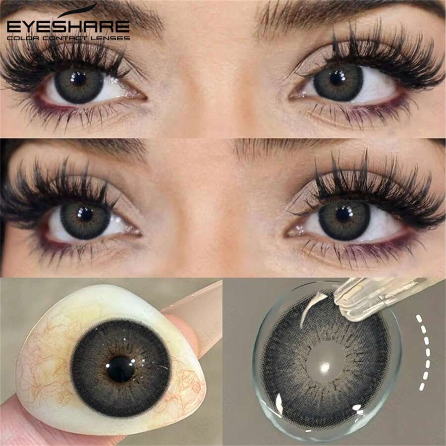 EYESHARE 1 Pair Enlarging Colorful Year Disposable Colored Pupils Big Eyes Brown Eyes Lenses Gray Contact Blue Lenses Suitable For Dates, Daily Wear, Parties,14.5mm,Black Natural Lens