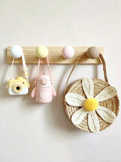 1pc Nordic Style Creative Macaron Color Home Wall Hook, Wooden Hanging Hooks Decor For Children's Room