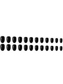 24pcs/Set Short Oval Soft Black Solid Color Minimalist Style Press-On Nails, Includes Gel Polish And Nail File, Suitable For Girls/Women For Daily Wear, Office, Afternoon Tea, Party - Black - View 2