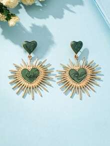 1pair Geometric Minimalist Charm Oil Drop Heart Earrings Valentines,Mom,Mother,Mother's Day,Gift - Green - View 13