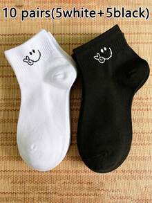 1/5/10 pares de calcetines de tobillo personalizados con expresiones lindas para mujer/pareja, calcetines invisibles, adecuados para uso diario, festivales, exteriores, regalo de Navidad - Blanco y Negro - Ver 9
