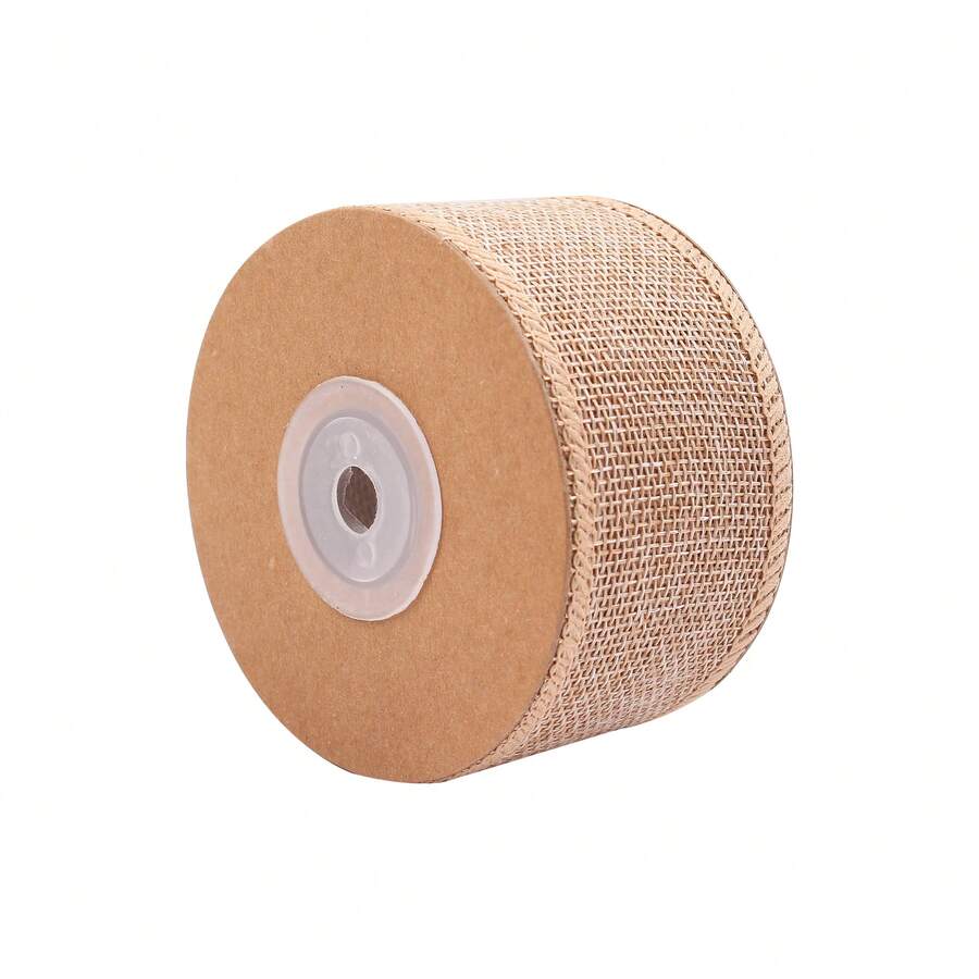 1 Roll Natural Beige Linen-Look Polyester Ribbon | Rustic Faux Linen Ribbon Roll, Wide Decorative Ribbon For Gifts, Crafts, Floral Arrangements, Weddings, Christmas, Holiday Decor - 6cm*10m - View 1