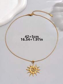 1 pieza Collar con colgante de tótem solar vintage, collar de cadena de acero inoxidable para mujer, regalo de joyería diaria y de fiesta, 18K oro - Dorado - Ver 6