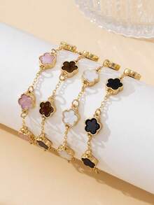 4pcs Delicate, Unique Design, Luxury, Multi-Color Mixed Sweet Clover Charm Bracelet Set For Women - Multicolor - View 3