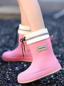 Botas de lluvia cortas y elegantes para mujer con abertura impermeable ajustable, calzado impermeable para jardinería, fabricadas en plástico PVC impermeable de alta calidad, ideales para trabajar al aire libre, jardinería o cualquier actividad en días lluviosos. - Rosa- - Ver 1