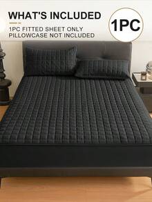 South Life 1pc Warterproof Fitted Sheet, Bedding, Waterproof Mattress Protector, Fall Decor, Skin-Friendly Mattress Cover, Bedroom Decor, Breathable Quilted Mattress Cover For 8-15" Mattress, Room Decor, Noiseless Bed Mattress Cover For Bedroom, Dorm Room, Fathers Day Decor, Birthday Decorations, Grad Party Decor, Fathers Day Gift, Graduation Gifts, Birthday Gifts - 黑色 - 查看 2