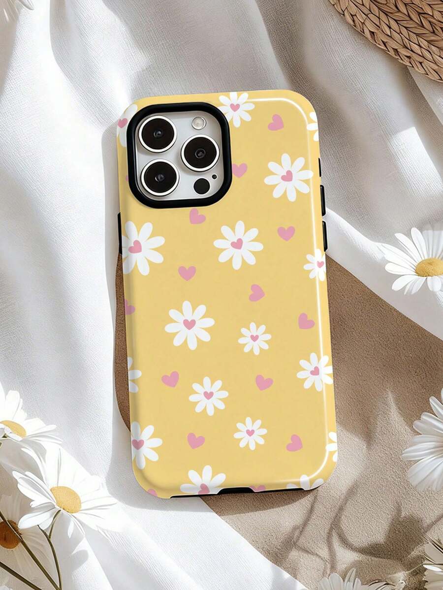1pc Painted Daisy Floral Print Soft Phone Case, Minimalist & Practical - Multicolor - View 1