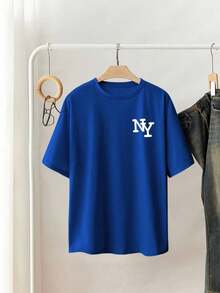 Unisex Size. Women's Plus Size Summer Cotton T-Shirt. Women's Mexican Flag T-Shirt, Artistic Collaboration Design With LOVE Letter Print, Loose Fit, Round Neck, Short Sleeves, Casual Summer Top, Stylish And Comfortable Design, Suitable For Leisure Outings. Sweat-Absorbing Material, Soft And Skin-Friendly. - 藍色 - 查看 4