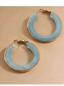 Pendientes de aro redondo de resina con estilo retro europeo y americano, con electrochapado de lujo elegante - Multicolor - Ver 10