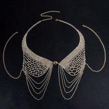 1 chiếc dây đeo thân hình cánh thiên thần quyến rũ, đính đá lấp lánh - Dây đeo ngực tua rua lấp lánh gợi cảm cho các bữa tiệc, sàn diễn thời trang và lễ hội. - Vàng - Xem 2