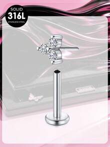 Flat Back Press-In Lip Stud, Screwless Personalized Nose Ring Medusa Lip Piercing Jewelry, Butterfly Heart-Shaped Zirconia Lip Stud Piercing Jewelry - Pole Type - View 11