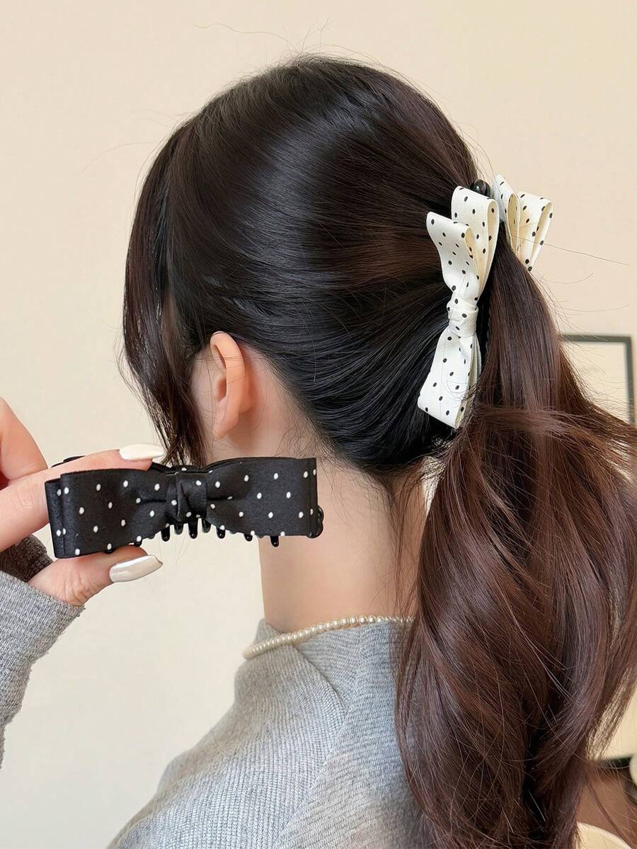1pc/2pcs Cute Bow Polka Dot Banana Hair Clips, Elegant Versatile Twist Claws For Women, Headpiece - Multicolor - View 1