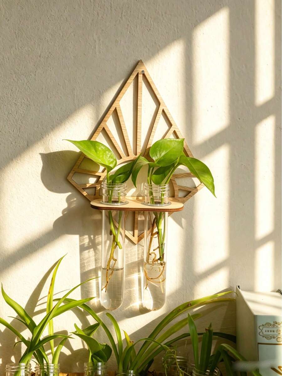 1个几何造型壁挂式水培植物繁殖架,水培植物展示架,家居植物装饰,简约波西米亚风格墙面装饰,适用于客厅、卧室、书房、玄关、厨房、阳台、公寓办公室、花园角落,送给植物爱好者的礼物,现代农舍风格家居装饰,节省空间的墙面装饰架 - 彩色 - 查看 1