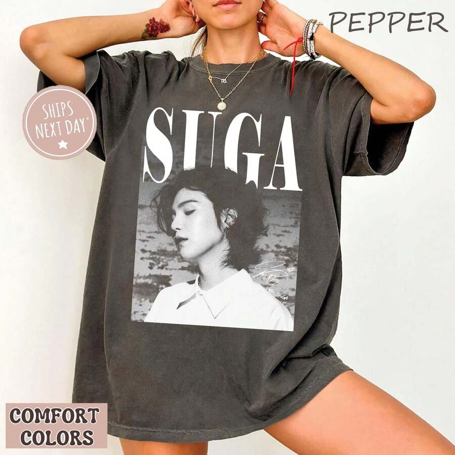 K.POP Vintage Su Ga Shirt K.POP Retro 90s Tee Su Ga Gift Shirt For Fan - màu đen - Xem 1