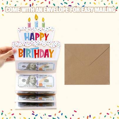 1 Set Happy Birthday Cash Gift Envelopes,Colorful Happy Birthday Cake Folding Cash Card & Envelope,Vibrant Multicolor Birthday Cake Shaped Money Gift Cards, Birthday Party Surprise Cash Gift, Anniversary Commemorative Cash Folding Card, Birthday Celebration Cash Decor, Birthday Party Decor, Happy Birthday Folding Banknote Card & Envelope - Fun Way To Gift Cash, Birthday Decor, Birthday Gift, Party Favor