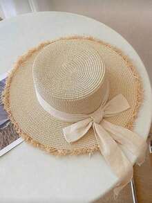 1 pièce Chapeau de paille, chapeau de plage avec nœud papillon, chapeau de soleil à large bord, chapeau de pêcheur en paille à bord épais, chapeau de voyage d'été, chapeau de plage anti-UV, chapeau de vacances pliable, casquette décontractée pour l'extérieur, accessoire de voyage pour les vacances, convient pour les vacances à la plage d'été, les fêtes de remise des diplômes, le camping à la plage et autres occasions extérieures quotidiennes - Multicolore - Voir 11